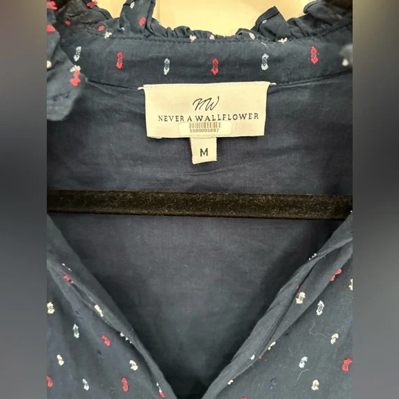 Never a Wallflower High Neck Dress Navy Swiss Dot Size Medium - Picture 3 of 8